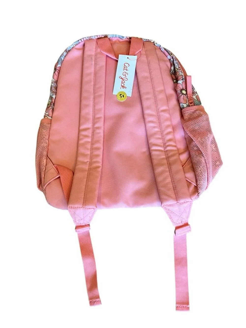 Cat & Jack Girls School Full Size 16 in Backpack Coral Orange Floral NWT